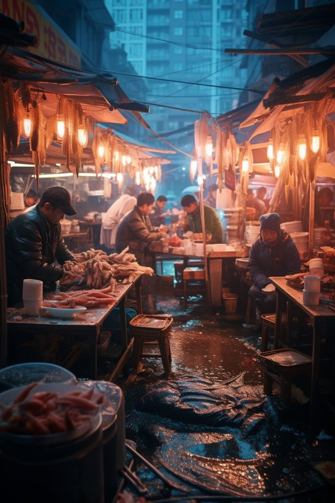 A Busy Fish Market AI Artwork 3