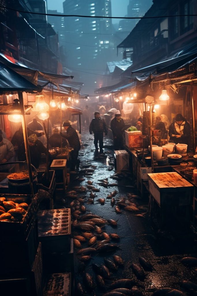 A Busy Fish Market AI Artwork 34