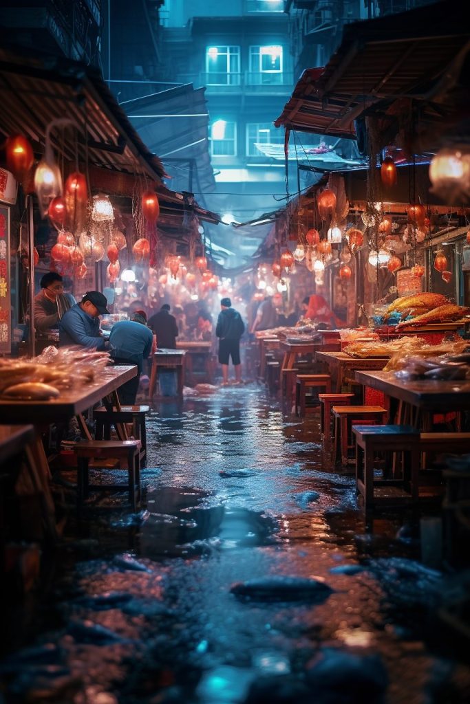 A Busy Fish Market AI Artwork 4