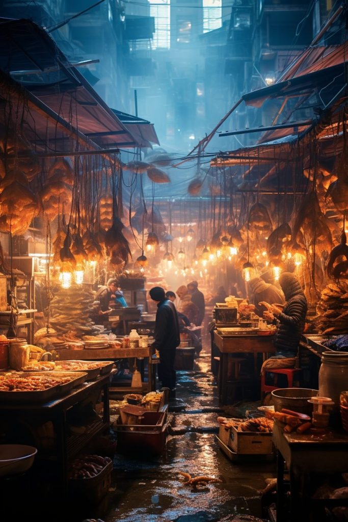 A Busy Fish Market AI Artwork 9