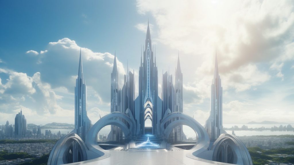 A Futuristic Cathedral in a Modern City AI Artwork 15