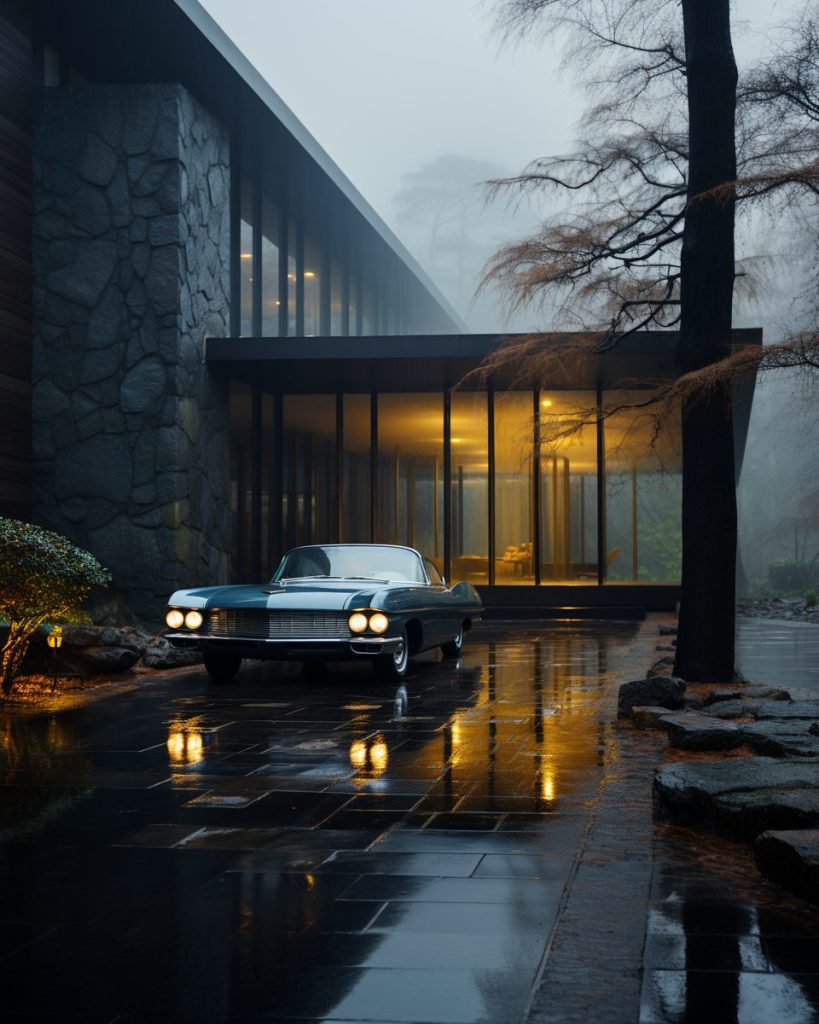 A House with a Touch of Brutalism and a Car AI Artwork 18