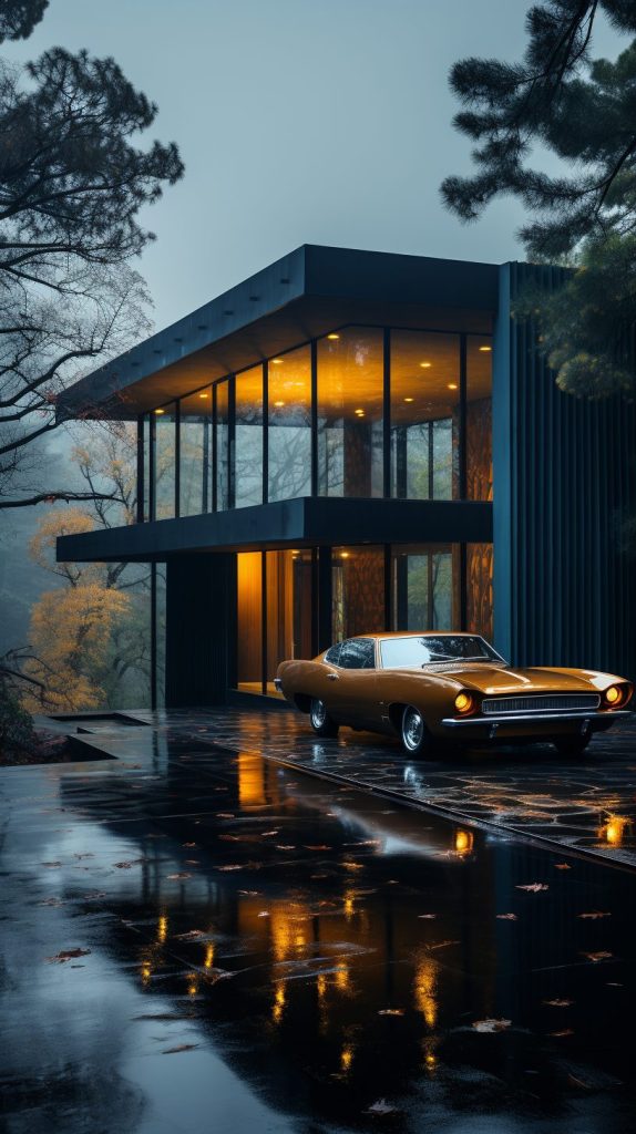 A House with a Touch of Brutalism and a Car AI Artwork 25