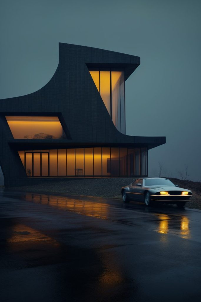 A House with a Touch of Brutalism and a Car AI Artwork 7