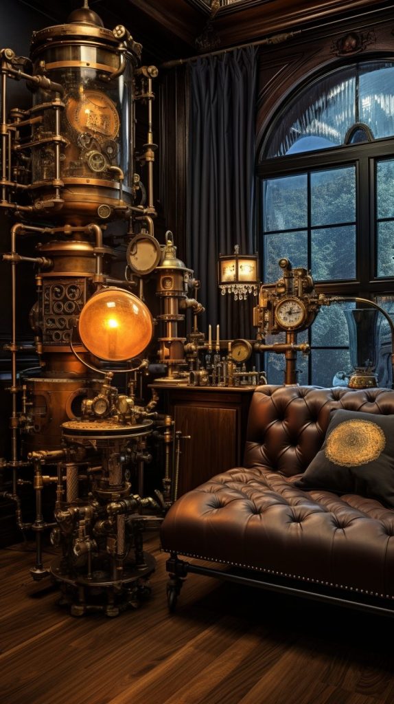 A Modern Steampunk Style Apartment Room AI Artwork 9