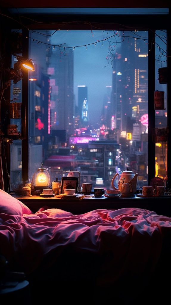 Cozy Bedroom with an Urban View AI Artwork 22