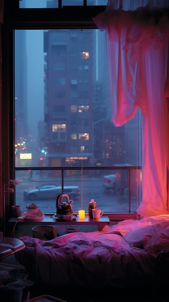Cozy Bedroom with an Urban View AI Artwork 26