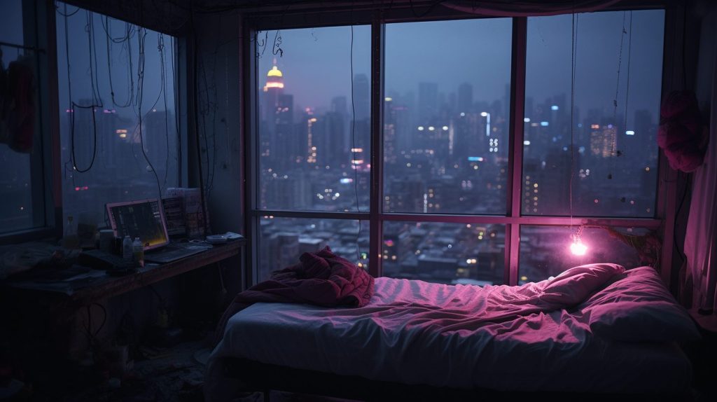 Cozy Bedroom with an Urban View AI Artwork 29