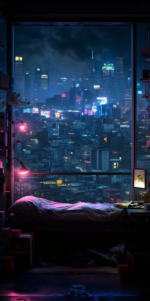 Cozy Bedroom with an Urban View AI Artwork 39