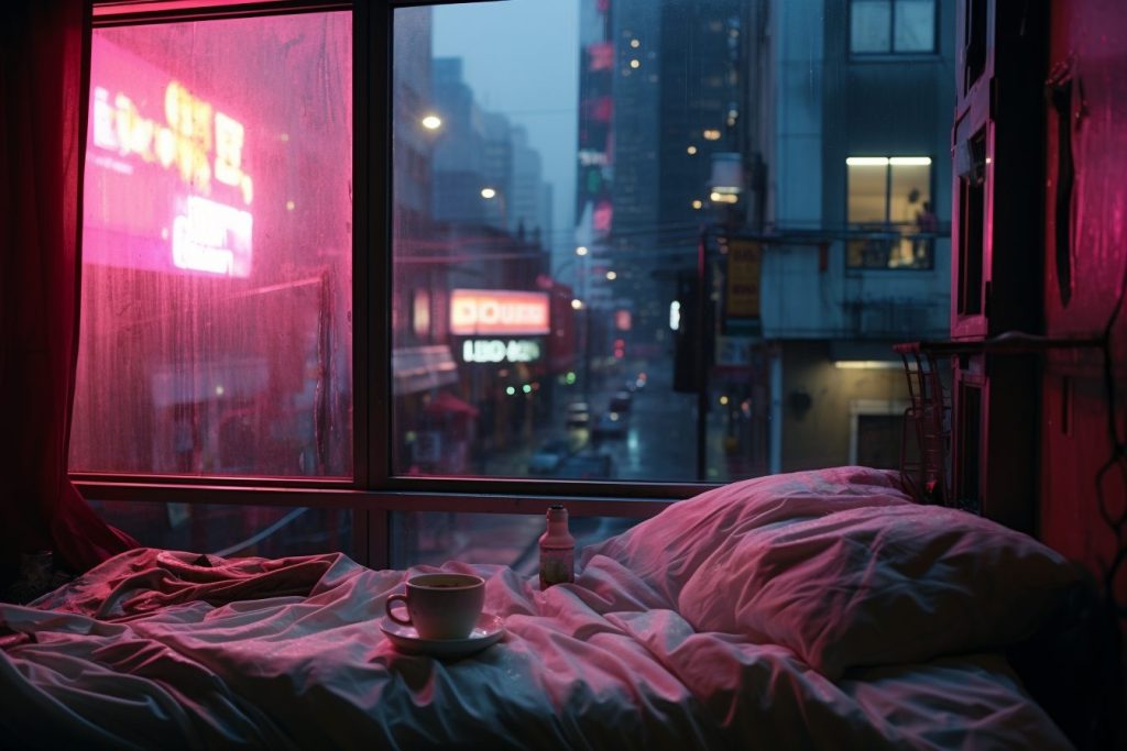 Cozy Bedroom with an Urban View AI Artwork 4