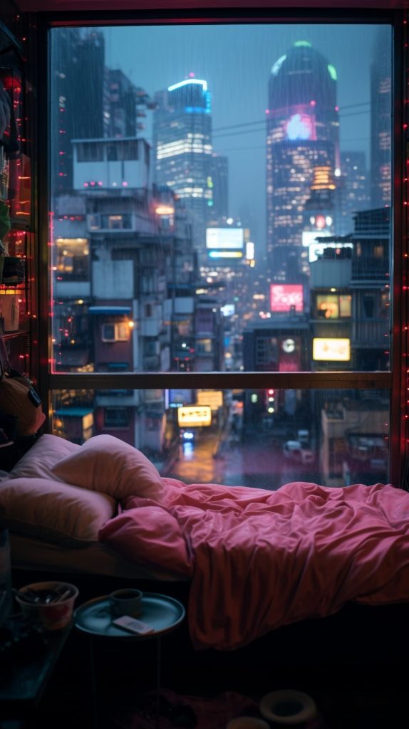 Cozy Bedroom with an Urban View AI Artwork 7