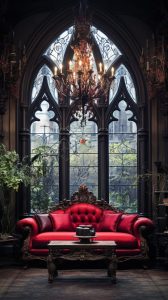 Gothic Living Room with a Chandelier