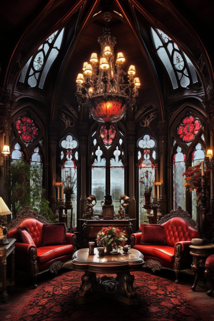 Gothic Living Room with a Chandelier