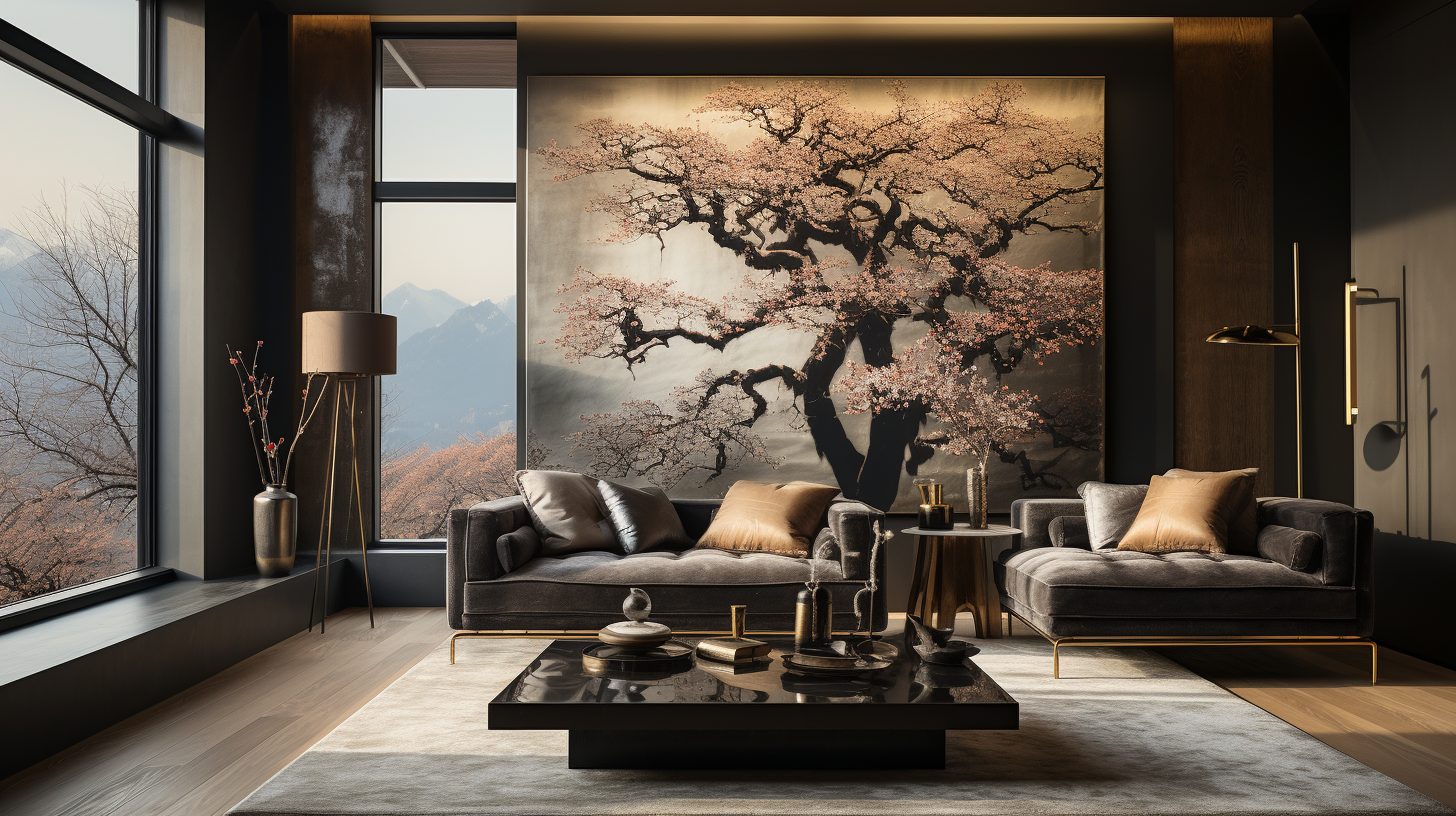 Modern and Luxurious Apartment with Golden Cherry Blossom Decor