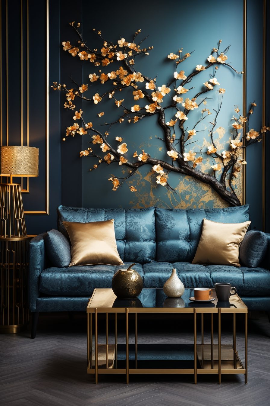 Curated visual reference: Picture Idea: Modern And Luxurious Apartment With Golden Cherry Blossom Decor