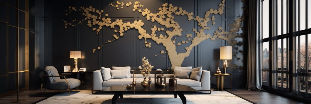 Modern and Luxurious Apartment with Golden Cherry Blossom Decor AI Artwork 16