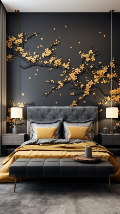Modern and Luxurious Apartment with Golden Cherry Blossom Decor