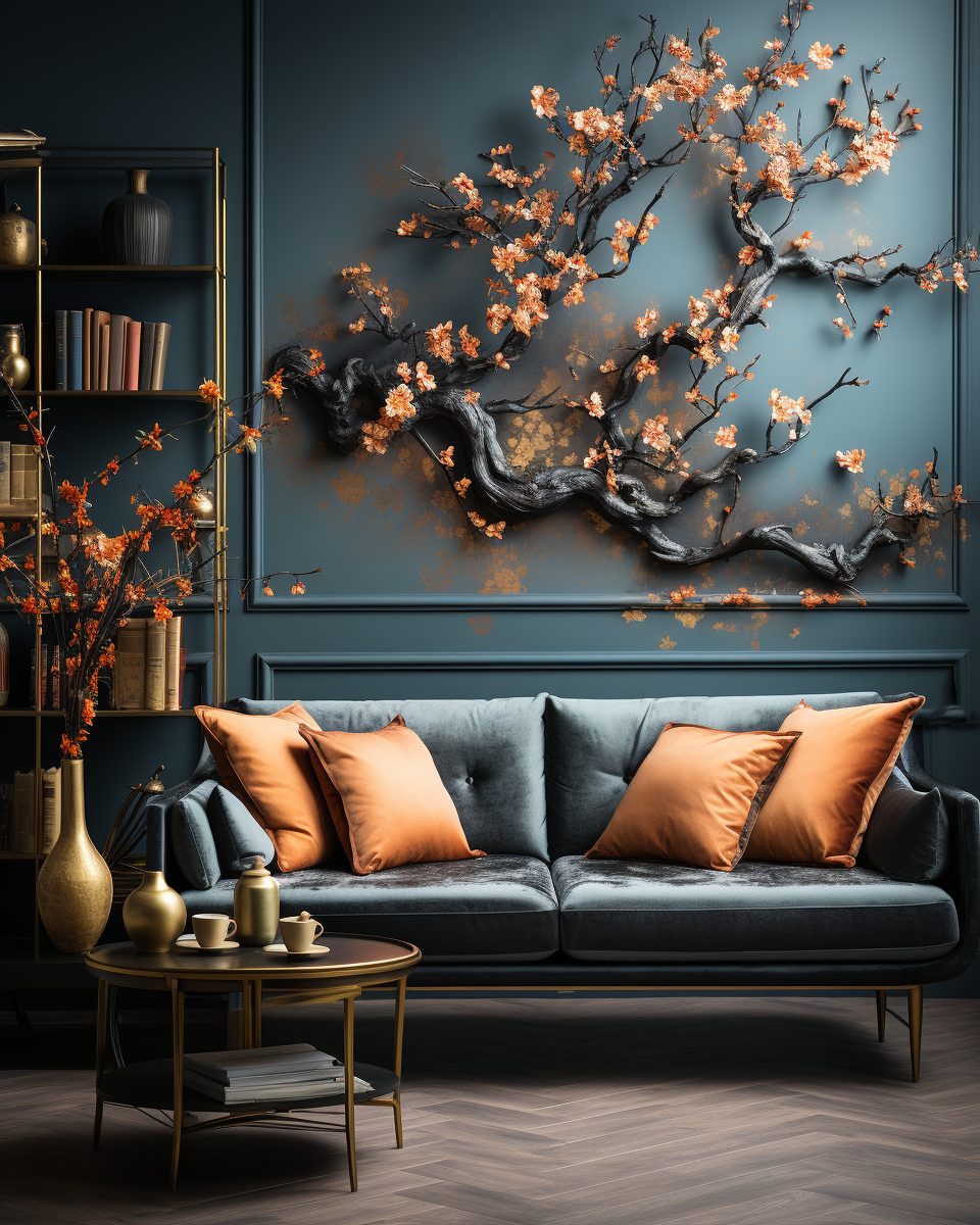 Curated visual reference: Gallery Detail: Modern And Luxurious Apartment With Golden Cherry Blossom Decor