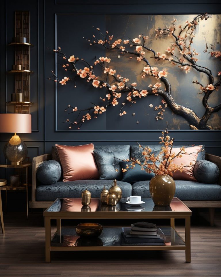 Photo inspiration: Luxury Apartment Decorate With Gold Reference: Modern And Luxurious Apartment With Golden Cherry Blossom Decor