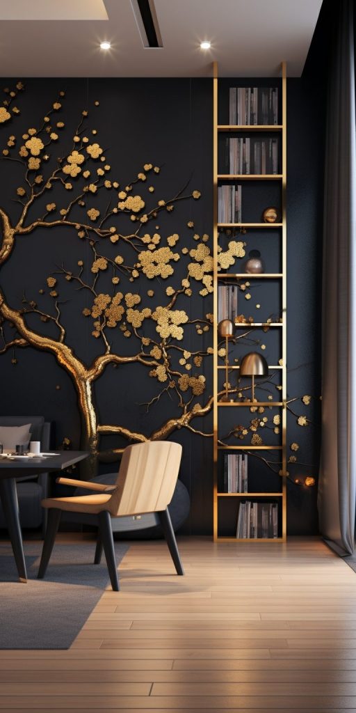 Modern and Luxurious Apartment with Golden Cherry Blossom Decor AI Artwork 27