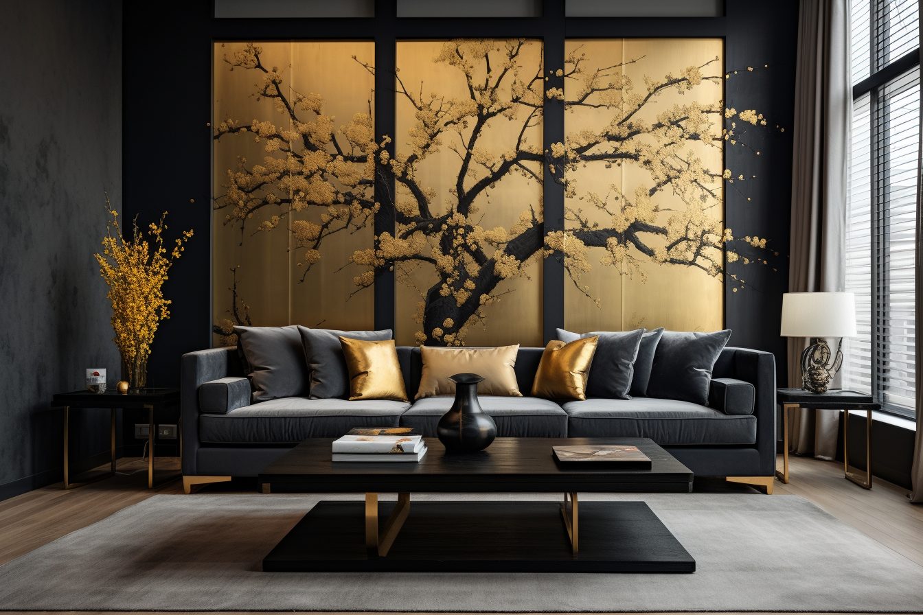 Modern and Luxurious Apartment with Golden Cherry Blossom Decor