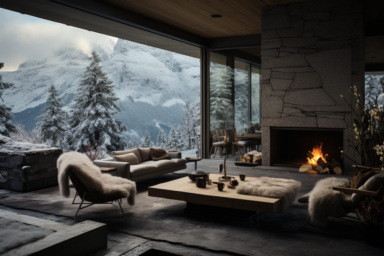 Patio of a Snowy Modern Mountain Home