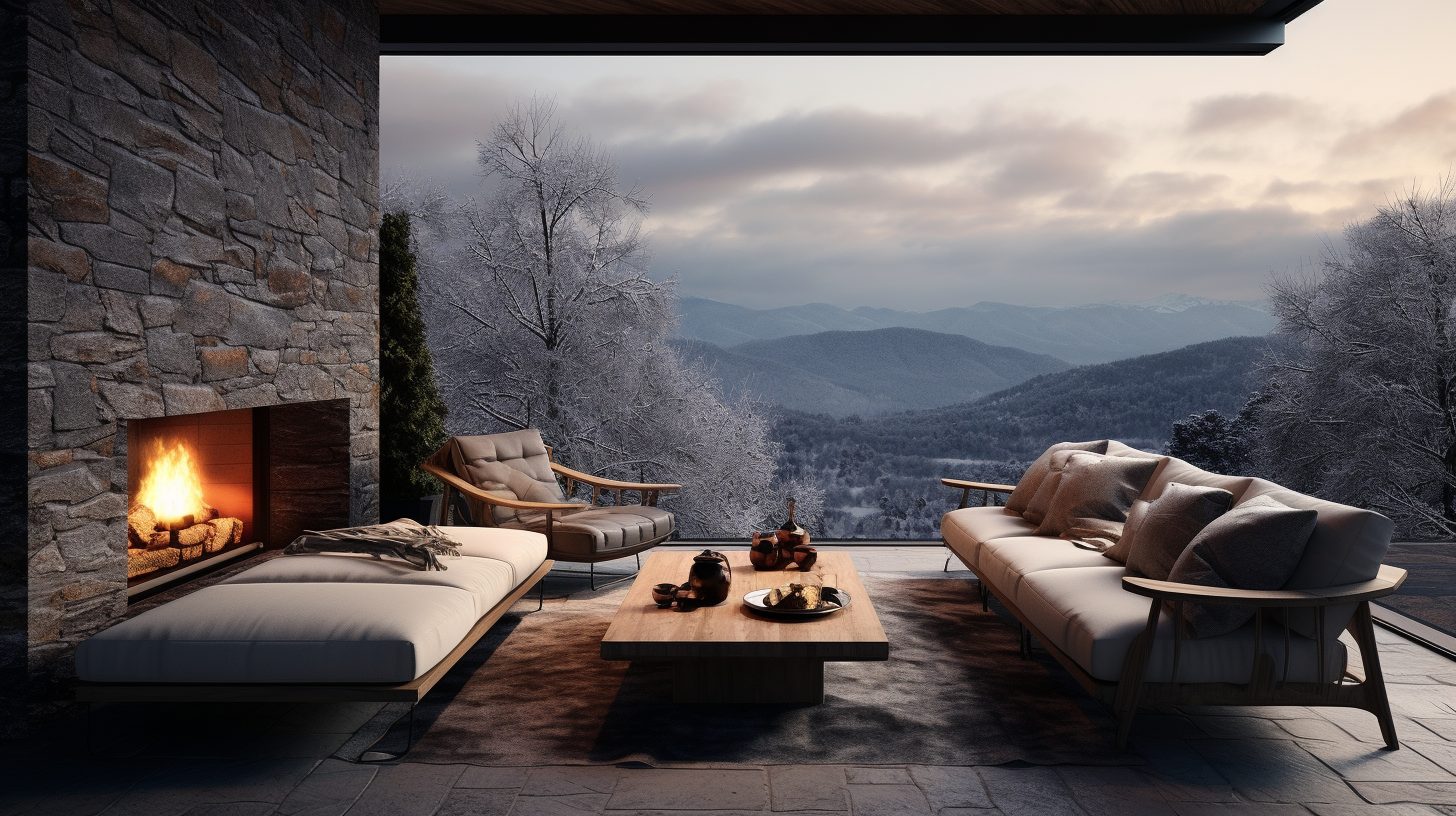 Patio of a Snowy Modern Mountain Home