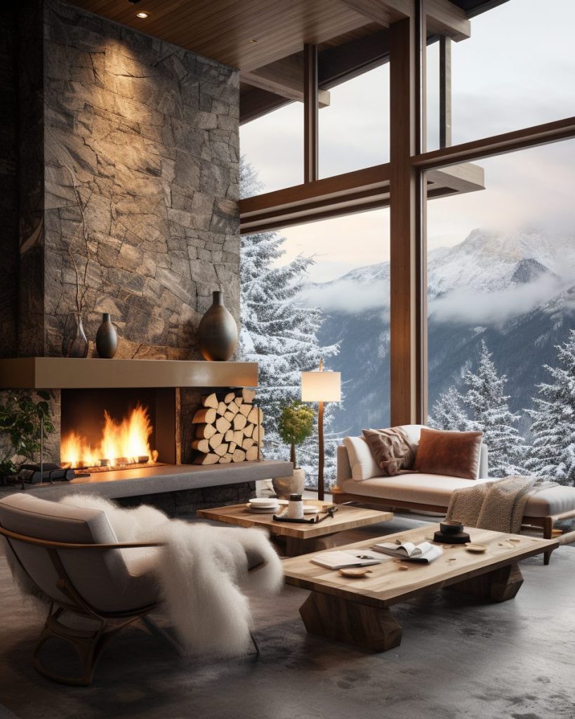Patio of a Snowy Modern Mountain Home AI Artwork 22