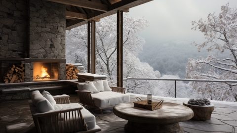 Patio of a Snowy Modern Mountain Home