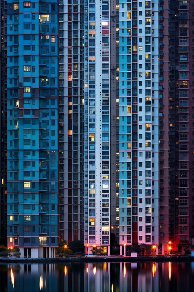 Row Of Ultra-Tall Apartment Buildings AI Artwork 11