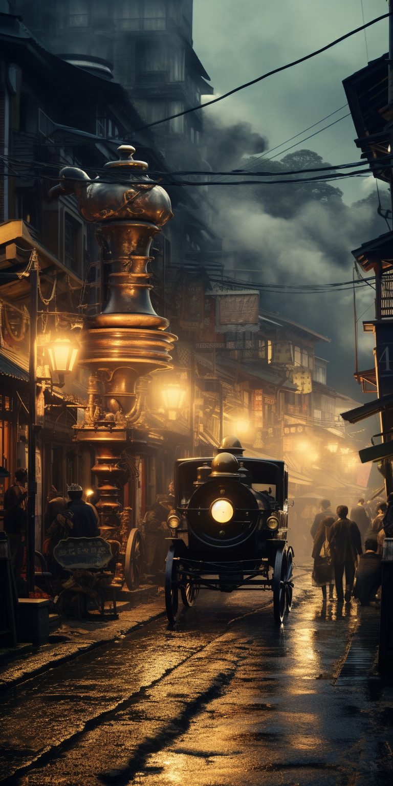 Traditional Japanese Town With Steampunk Vibe AI Artwork 12