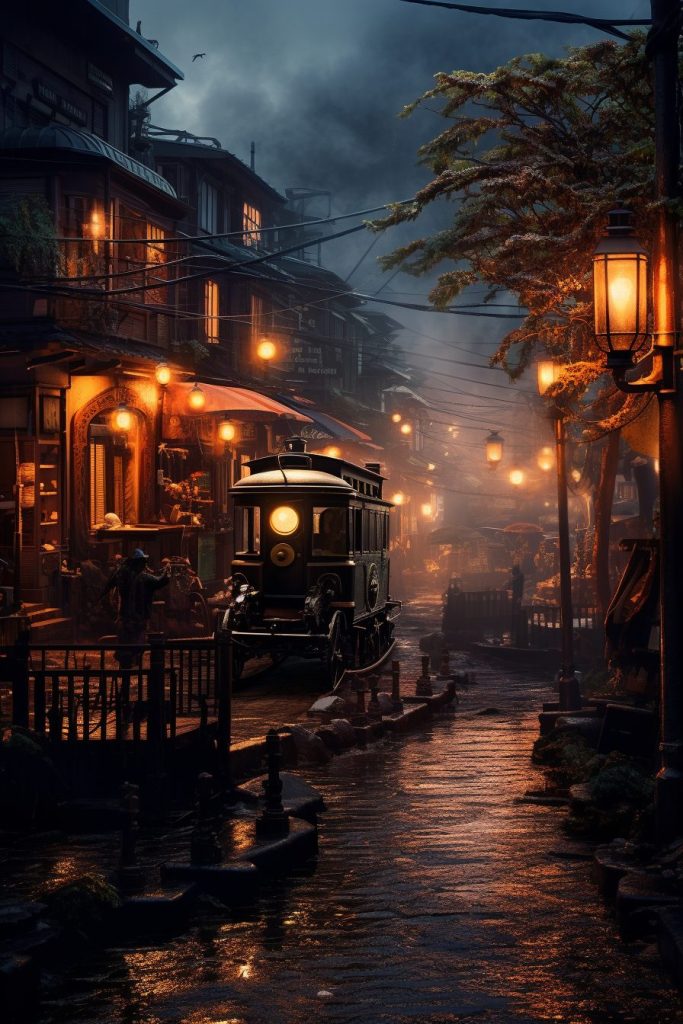 Traditional Japanese Town With Steampunk Vibe AI Artwork 19