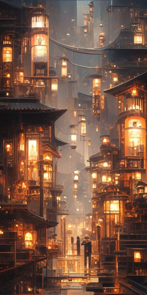 Traditional Japanese Town With Steampunk Vibe AI Artwork 23