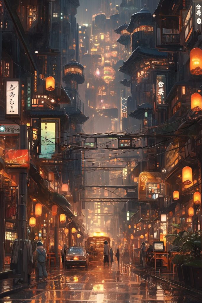 Traditional Japanese Town With Steampunk Vibe AI Artwork 24