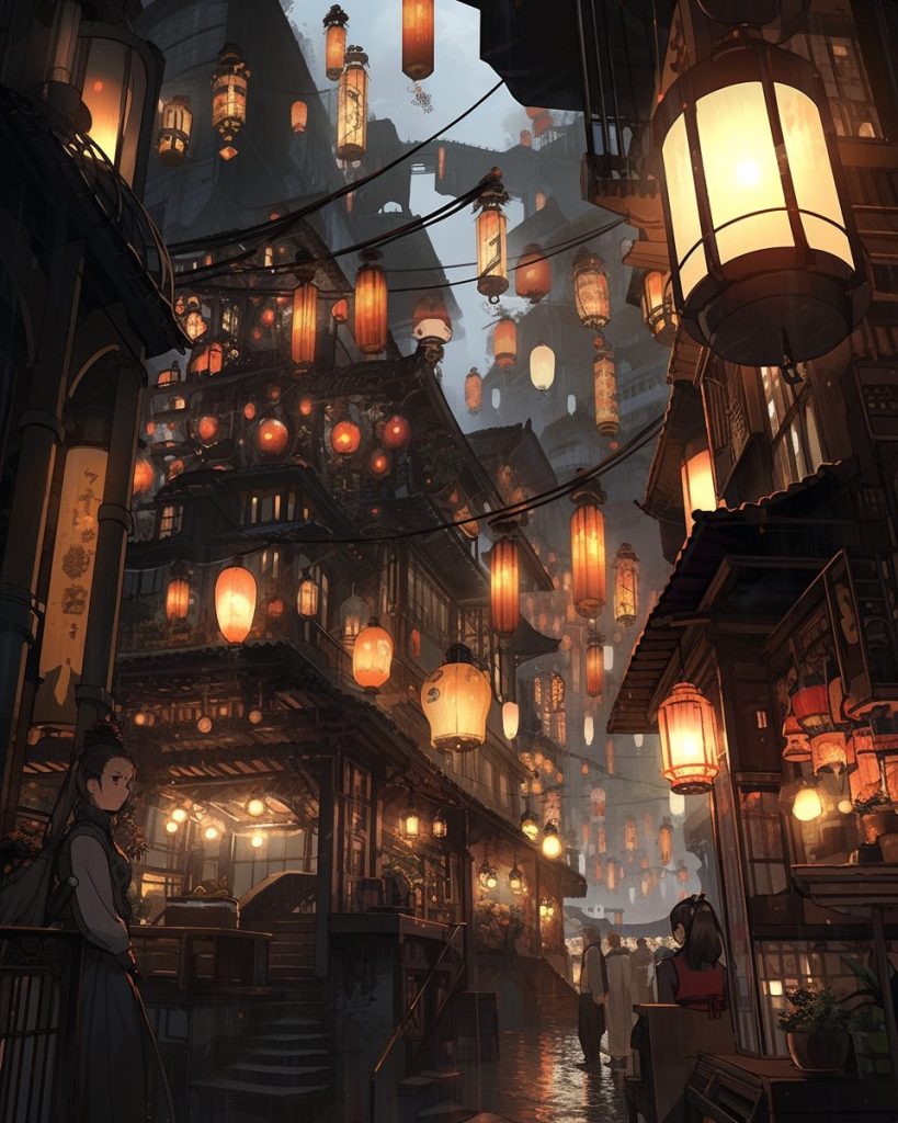 Traditional Japanese Town With Steampunk Vibe AI Artwork 32