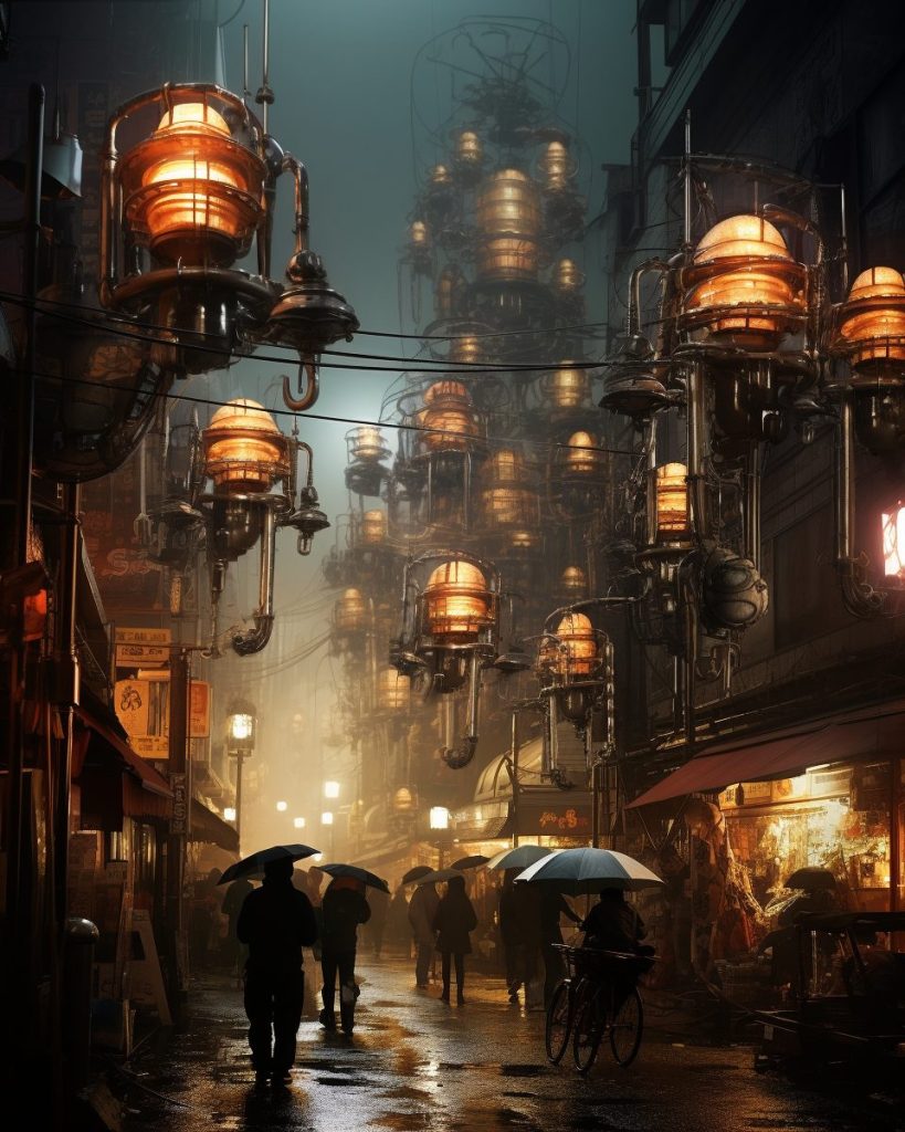 Traditional Japanese Town With Steampunk Vibe AI Artwork 38
