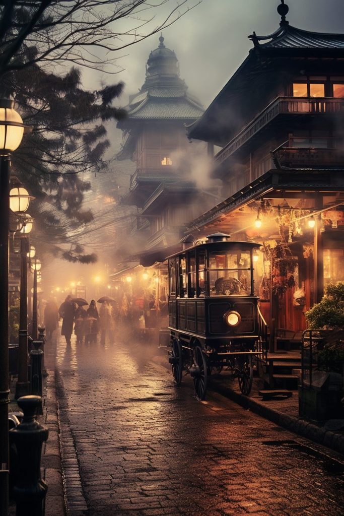 Traditional Japanese Town With Steampunk Vibe AI Artwork 8
