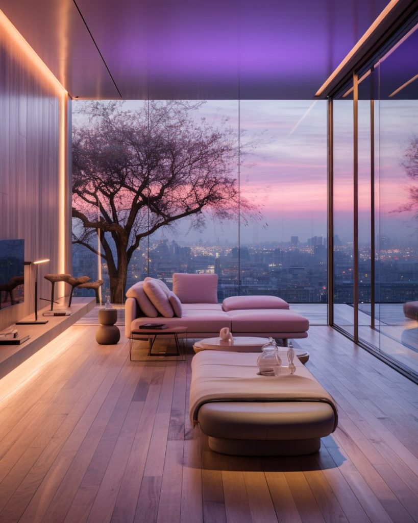 A Bamboo and Light Oak Modern Home - Purple AI Artwork 28