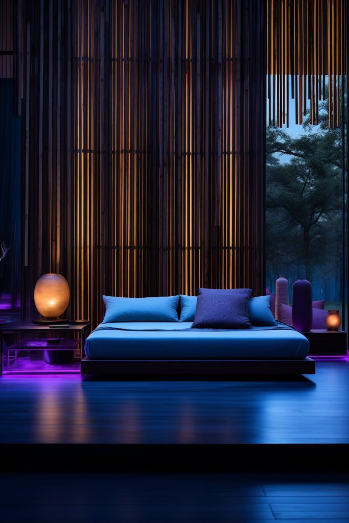 A Bamboo and Light Oak Modern Home - Purple AI Artwork 29