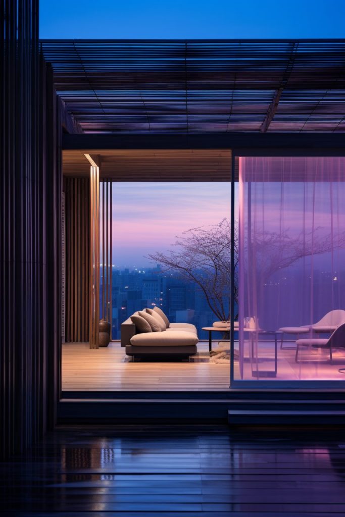 A Bamboo and Light Oak Modern Home - Purple AI Artwork 5