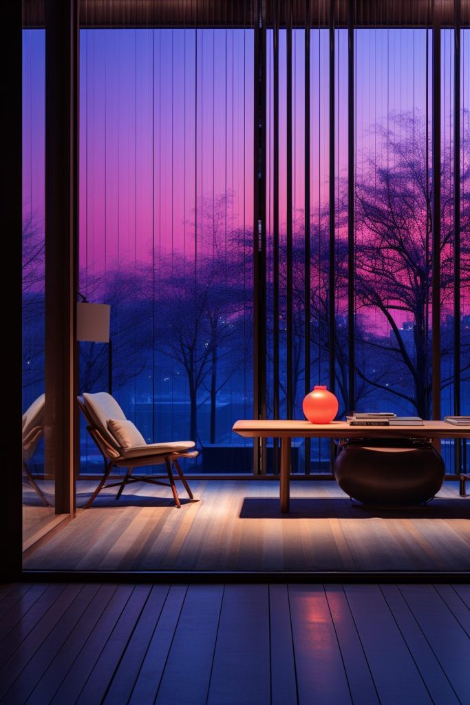 A Bamboo and Light Oak Modern Home - Purple AI Artwork 7