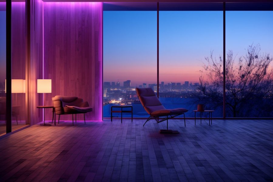 A Bamboo and Light Oak Modern Home - Purple AI Artwork