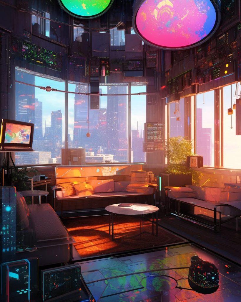 A Bright and Colorful Cyberpunk Apartment AI Artwork 15