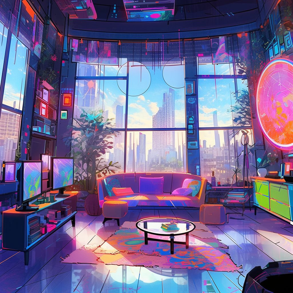 A Bright and Colorful Cyberpunk Apartment AI Artwork 4