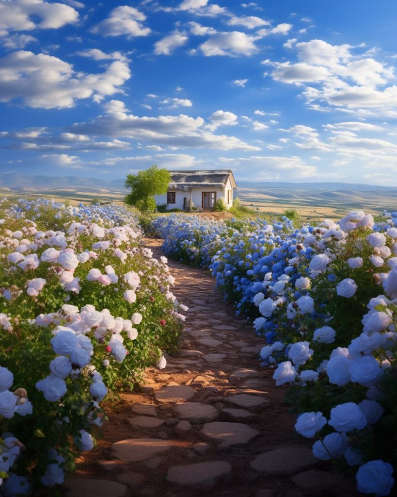 A Cottage Surrounded by a Carpet of Flowers AI Artwork 5
