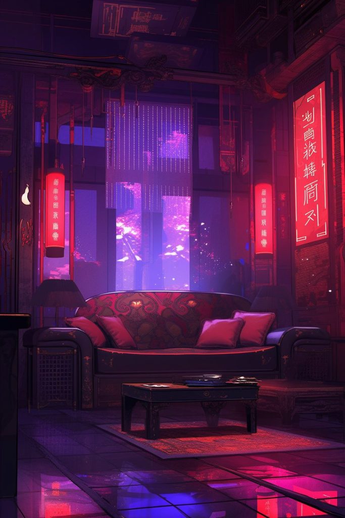 A Cyberpunk Oriental Apartment Room AI Artwork 3