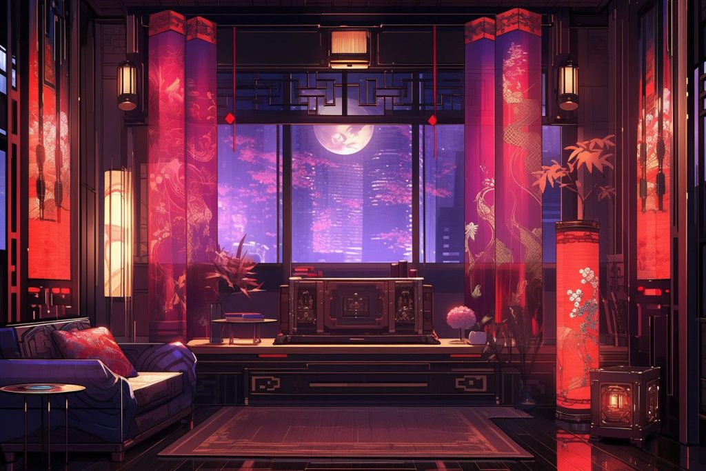 A Cyberpunk Oriental Apartment Room AI Artwork 30