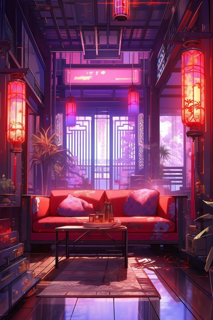 A Cyberpunk Oriental Apartment Room AI Artwork 6