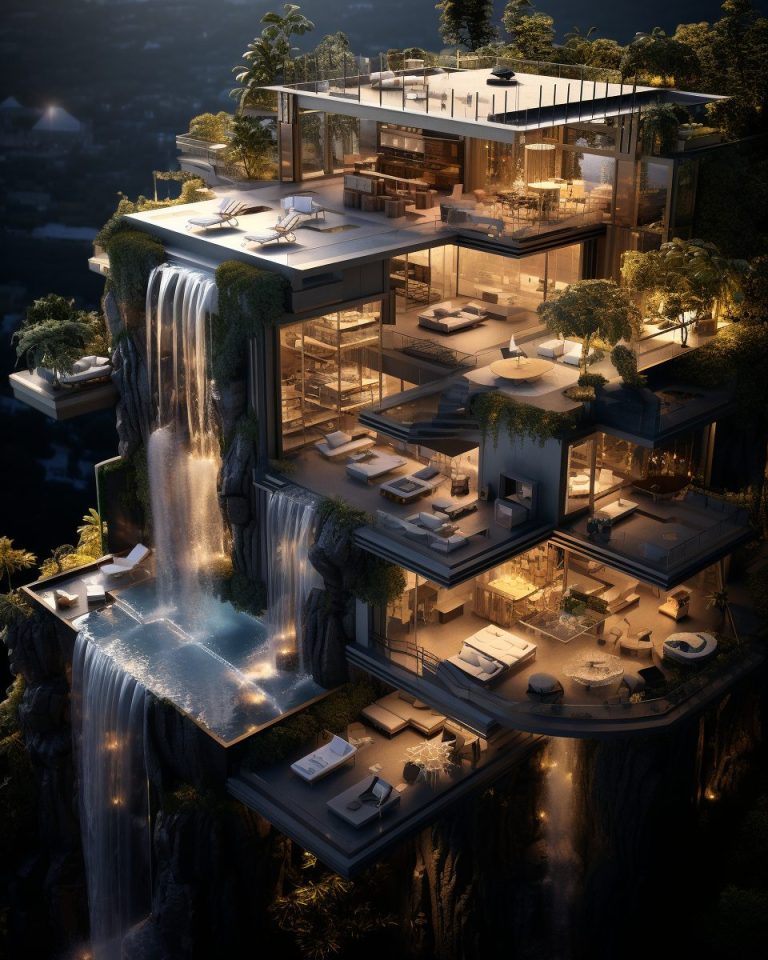 A Mega Luxury Home With Its Own Waterfall