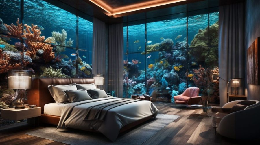 An Underwater Bedroom With An Incredible View AI Artwork